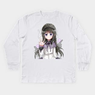 Madoka Magica Homura akemi art by Kībo-Kībo Kids Long Sleeve T-Shirt